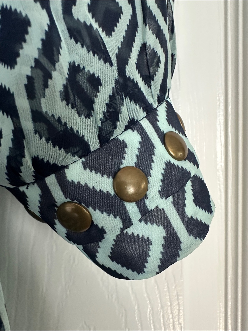 41 Hawthorn Navy & White Geometric V-Neck Tunic with Stud Detail - Picture 2 of 3